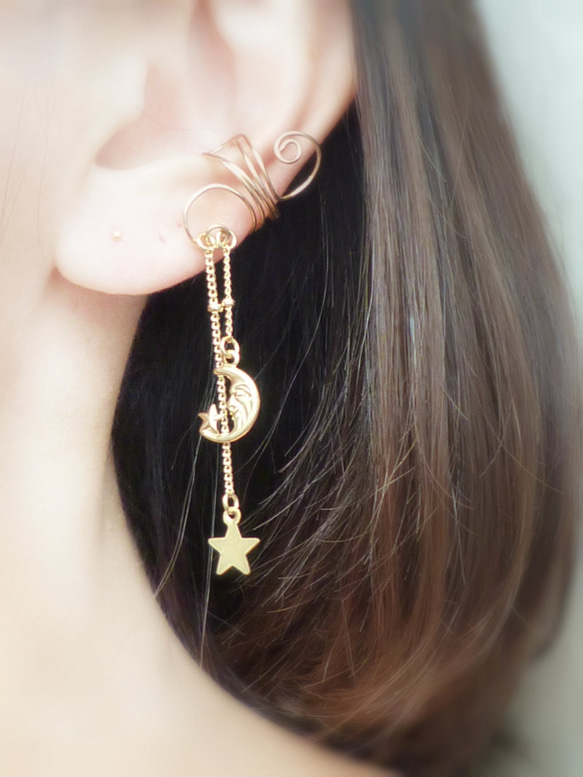 片耳用）☽Moon &✰ Star Ear Cuff 3枚目の画像