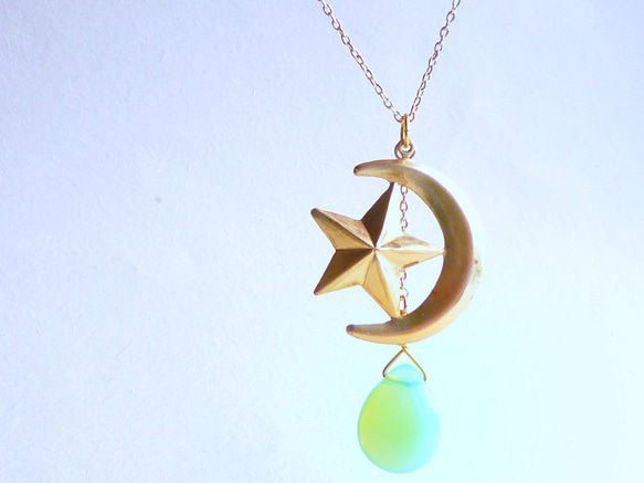 Moon&Star Necklace *Opal Green Drop* 1枚目の画像