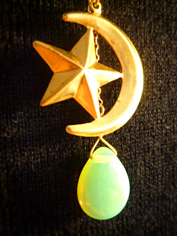 Moon&Star Necklace *Opal Green Drop* 3枚目の画像