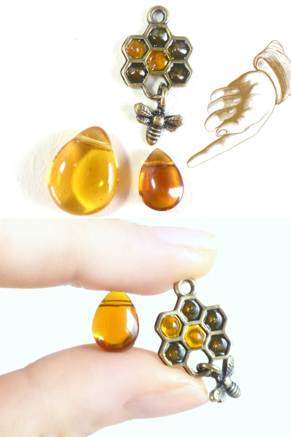 再販）Honeycomb Earrings *Honey Drop* 5枚目の画像