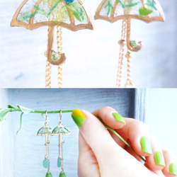 ☂UMBRELLA Earrings *Fresh Greenery* 5枚目の画像