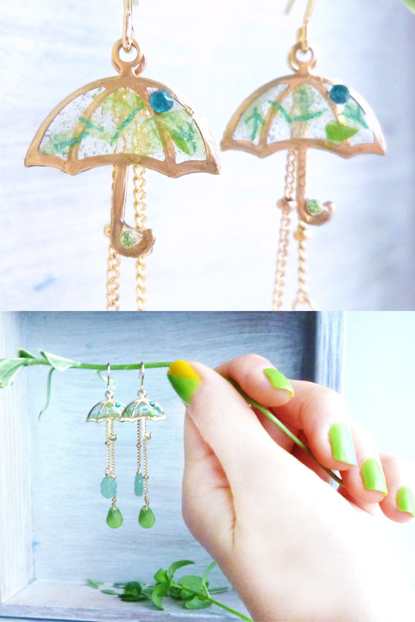 ☂UMBRELLA Earrings *Fresh Greenery* 5枚目の画像