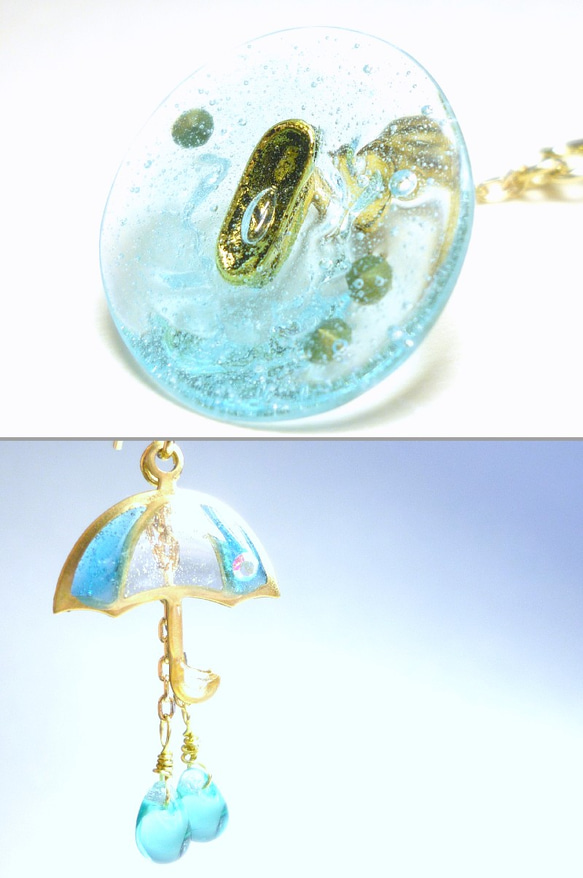 Puddle Splashing! Earrings 水たまりと傘と長靴と。なピアス 3枚目の画像