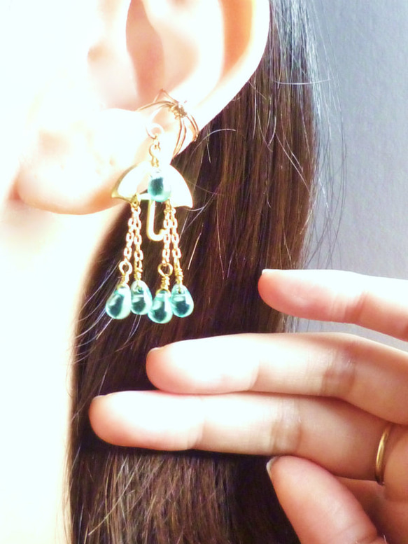 雨傘イヤカフ☂UMBRELLA Ear Cuff *Blue Drop* 5枚目の画像