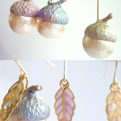 14KGF)どんぐりピアス/Acorn Earrings*Cotton Pearl*(白系) 2枚目の画像