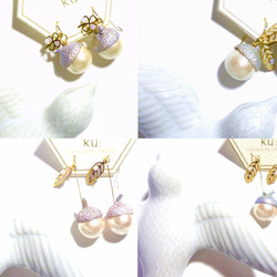 14KGF)どんぐりピアス/Acorn Earrings*Cotton Pearl*(白系) 3枚目の画像