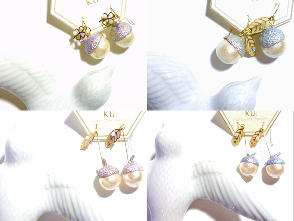 14KGF)どんぐりピアス/Acorn Earrings*Cotton Pearl*(白系) 3枚目の画像