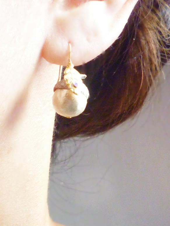 14KGF)どんぐりピアス/Acorn Earrings*Cotton Pearl*(白系) 5枚目の画像