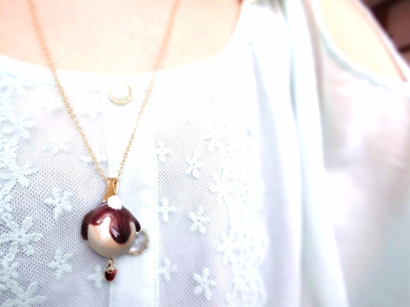 チョコマシュマロとフォークの苺ネックレス Chocolate Marshmallow & Folk NECKLACE 4枚目の画像