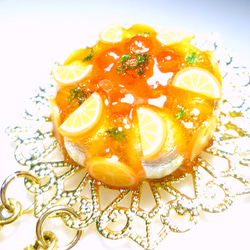 オレンジタルト ミントリーフ添え コットンパールブローチOrange Tart Broach 2枚目の画像