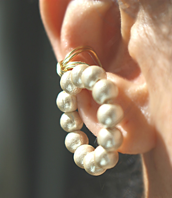 ◎植物耳套◎“Orb”植物棉珍珠耳環 第1張的照片
