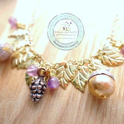 どんぐりが踊り松ぼっくりが唄う。落ち葉と秋どんぐりネックレスAcorn Necklace 2枚目の画像