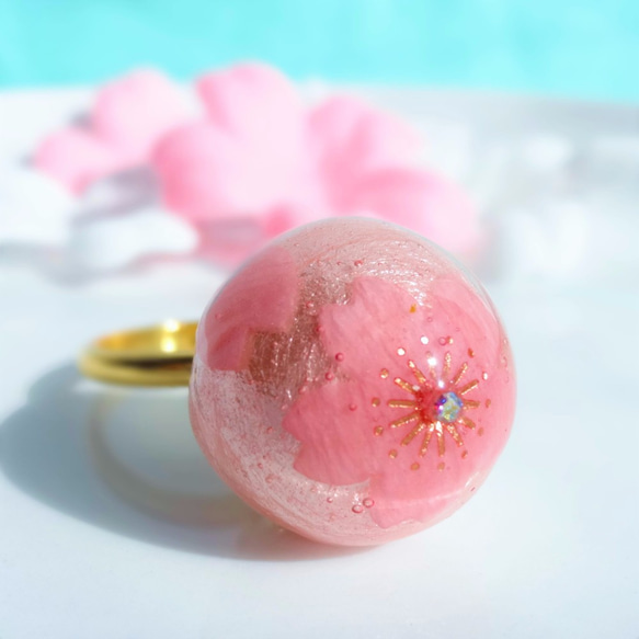 桜ゼリーな和菓子リングCherry Blossom Cotton Pearl Ring 桜  さくら 1枚目の画像