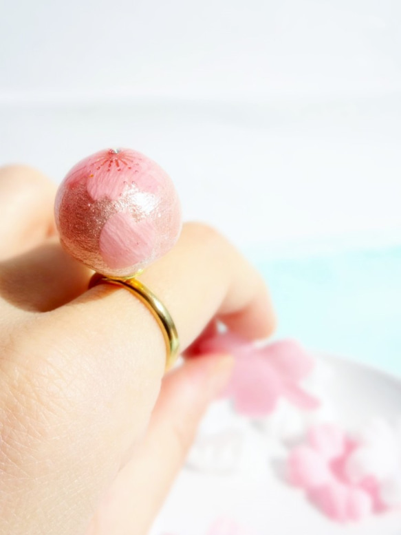 桜ゼリーな和菓子リングCherry Blossom Cotton Pearl Ring 桜  さくら 4枚目の画像