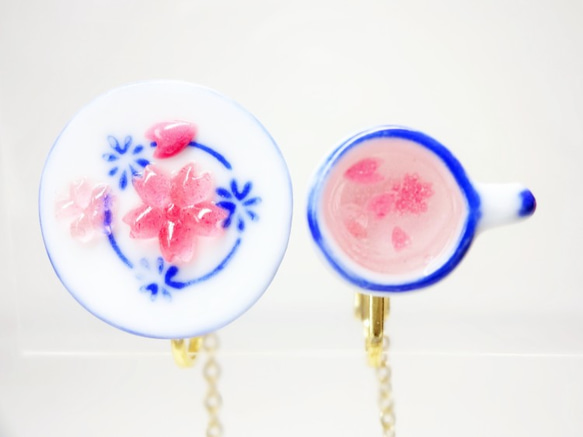 さくらティーイヤリングCherry Blossom Afternoon Tea Dngle EarringsⅡ桜 3枚目の画像