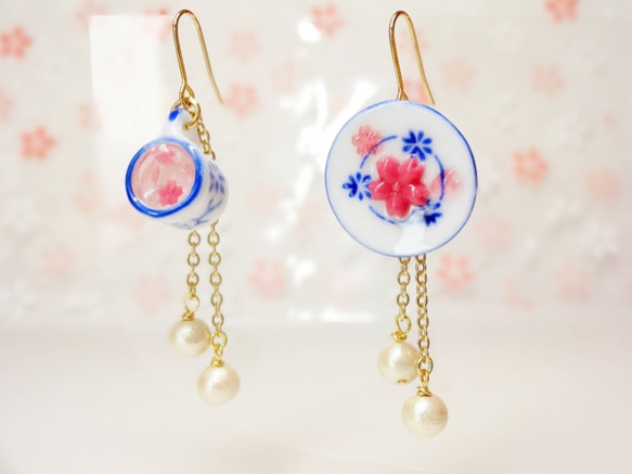 桜ティーピアスCherry Blossom Earrings桜  さくら ＳＡＫＵＲＡ サクラ Cherry Blo 1枚目の画像