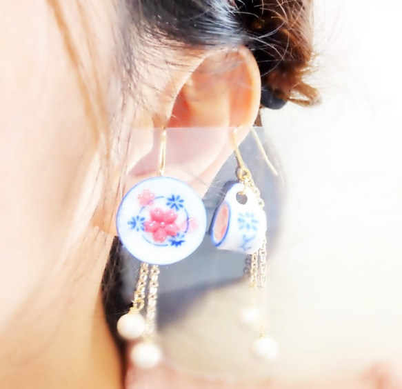 桜ティーピアスCherry Blossom Earrings桜  さくら ＳＡＫＵＲＡ サクラ Cherry Blo 2枚目の画像