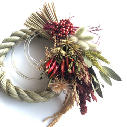 スパイスのドライフラワースワッグ しめ縄 唐辛子 しめ縄