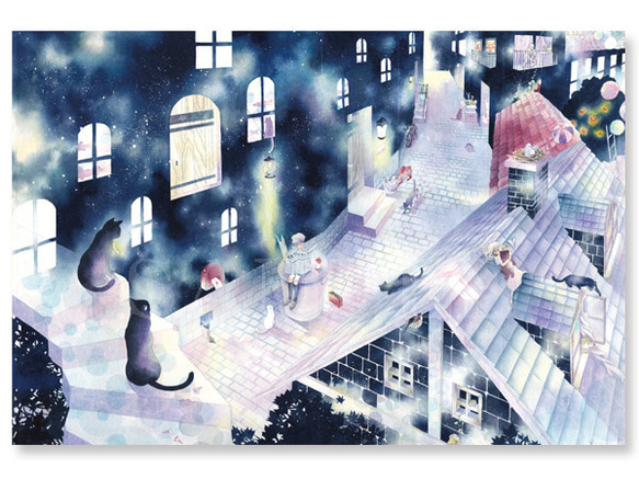 【お好み水彩ポスカ】5枚セット〈No.34〉星の路地裏 1枚目の画像