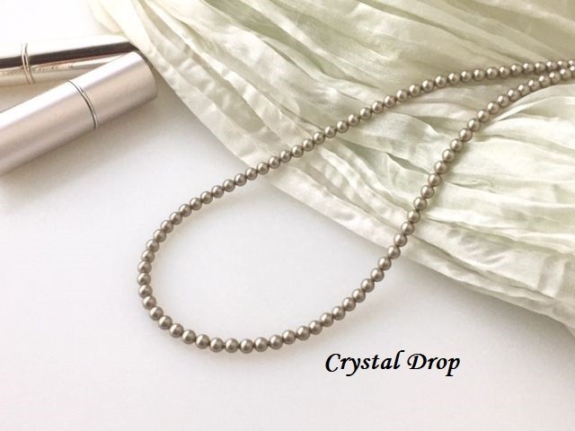 14kgf☆グレージュ（プラチナ）　ベビーパールネックレス　クリスタルパール　チョーカー