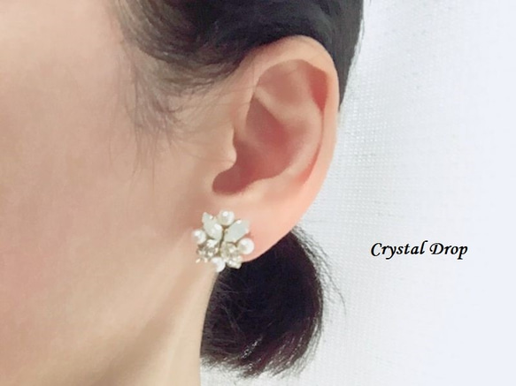 マーキス☆花　whiteopal　ピアス・イヤリング・14kgfピアス 3枚目の画像