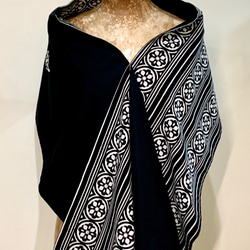 スカーフ NO.132 *Crystal chandelier*華麗な宮廷風雫型白ラインストーン黒プリントスカーフショール 8枚目の画像