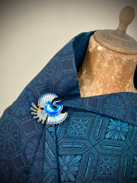 Jul’s尋愛綺夢-vintage*藍鳳凰*挪威古董精品漸層藍色琺瑯純銀華麗鳳凰大型胸針 別針 第6張的照片