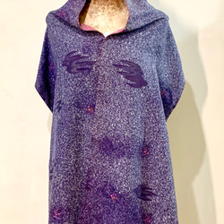 スカーフNo.275*雨中翱翔*設計師手作古董日本立體粉紫古典圖案織紋抽象紫色點點鳥飛翔圍巾 披肩 第3張的照片