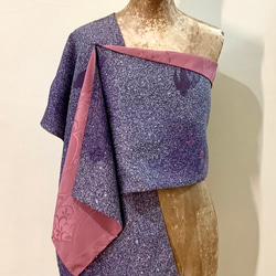 スカーフNo.275*雨中翱翔*設計師手作古董日本立體粉紫古典圖案織紋抽象紫色點點鳥飛翔圍巾 披肩 第5張的照片