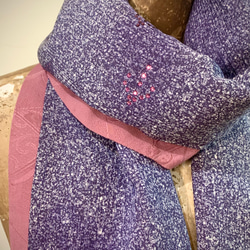 スカーフNo.275*雨中翱翔*設計師手作古董日本立體粉紫古典圖案織紋抽象紫色點點鳥飛翔圍巾 披肩 第8張的照片