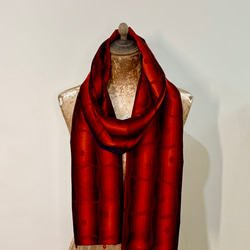 スカーフNo.283*紅色律動*設計師手作日本古董高質感織布幾何波紋圓點紅色漸層撞色藏青圍巾 披肩 第9張的照片