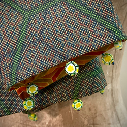 スカーフNo.288*龜甲紋*設計師手作日本古董龜甲和柄幾何橘綠撞色六角形絲質羊毛圍巾 披肩 第10張的照片