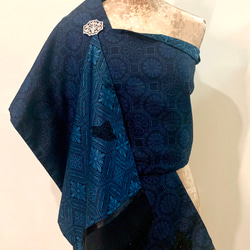 スカーフNo.286 *踊りに来てください*デザイナー手作り日本アンティーク大島紬ブルーゴージャスなパレススタイル幾何学的な織り 10枚目の画像