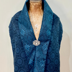 スカーフNo.286*來跳舞吧*設計師手作日本古董大島紬藍色華麗宮廷風幾何織布蕾絲蝴蝶圍巾 披肩 第7張的照片