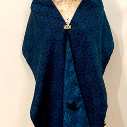 スカーフNo.286*來跳舞吧*設計師手作日本古董大島紬藍色華麗宮廷風幾何織布蕾絲蝴蝶圍巾 披肩 第8張的照片