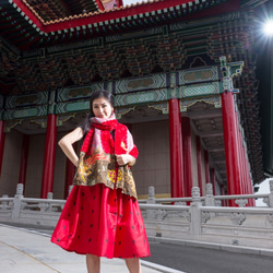 [オフセット] No.82 *女性天皇。皇后*デザイナー手作りの赤と黒の色中国風の龍と鳳凰金王室の刺繍スカーフショール 3枚目の画像