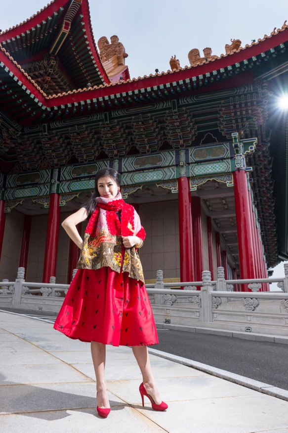 [オフセット] No.82 *女性天皇。皇后*デザイナー手作りの赤と黒の色中国風の龍と鳳凰金王室の刺繍スカーフショール 3枚目の画像