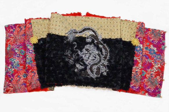 [オフセット] No.82 *女性天皇。皇后*デザイナー手作りの赤と黒の色中国風の龍と鳳凰金王室の刺繍スカーフショール 4枚目の画像