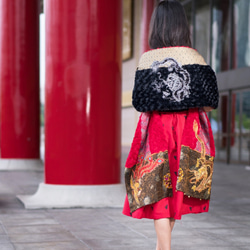 [オフセット] No.82 *女性天皇。皇后*デザイナー手作りの赤と黒の色中国風の龍と鳳凰金王室の刺繍スカーフショール 6枚目の画像