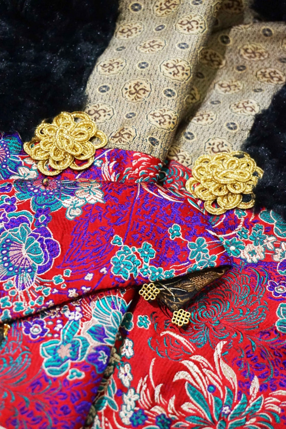 [オフセット] No.82 *女性天皇。皇后*デザイナー手作りの赤と黒の色中国風の龍と鳳凰金王室の刺繍スカーフショール 8枚目の画像