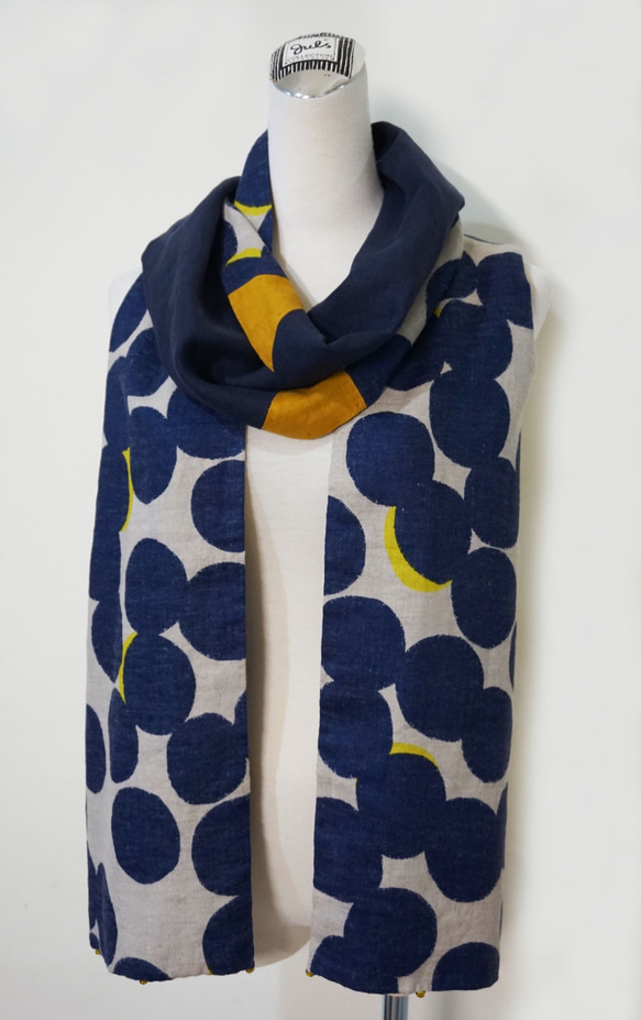 スカートNO.202 *優しい風*デザイナー手作り日本綿青大ドットフランススタイル楽しい黄色青色ロングスカーフ 2枚目の画像