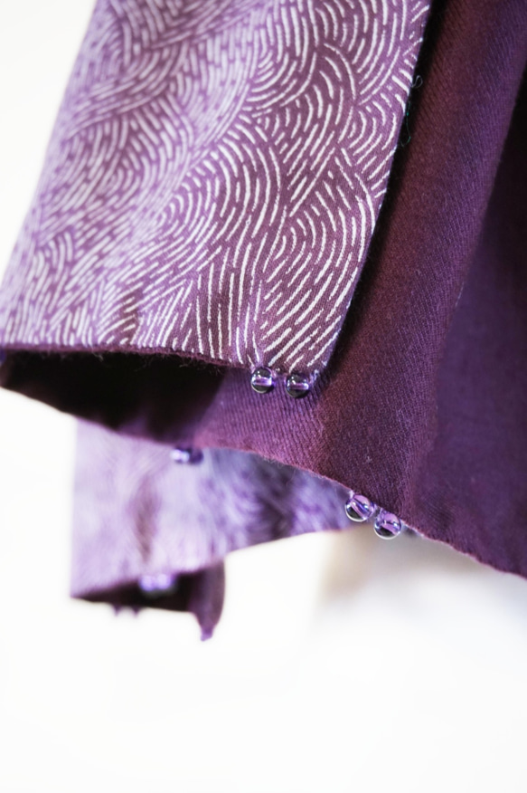 スカーフNo.215 *京都サンセ*デザイナーズハンドメイド京都、日本、秋、絹、紫、対照的な花、四季クリスタルスカーフ、ショール 9枚目の画像