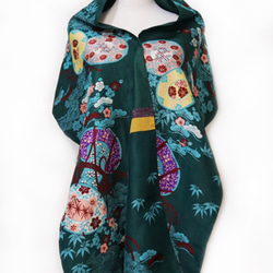 【SOLD】スカーフNo.217 *Liuquan* デザイナー手作り日本製京織物 青緑四季の花 クラシカルパープル 秋の香り 3枚目の画像