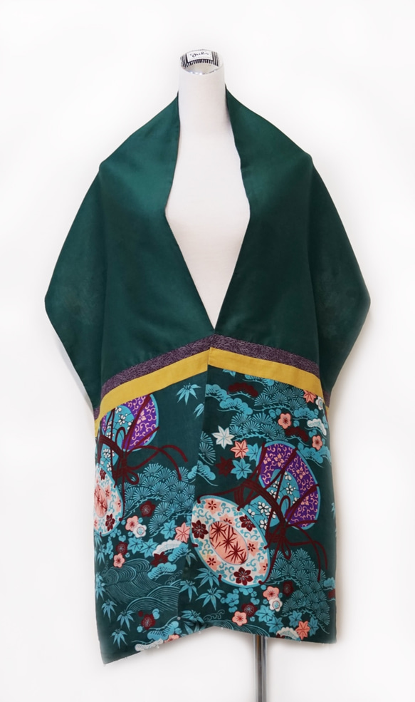 【SOLD】スカーフNo.217 *Liuquan* デザイナー手作り日本製京織物 青緑四季の花 クラシカルパープル 秋の香り 4枚目の画像