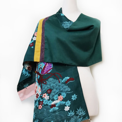 【SOLD】スカーフNo.217 *Liuquan* デザイナー手作り日本製京織物 青緑四季の花 クラシカルパープル 秋の香り 6枚目の画像