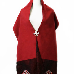 【所蔵】スカーフNo.238 *香* 日本の伝統的な西陣織 赤と黒の伝統的な風合い 四季の幾何学模様 綿継ぎスカーフ ショール 9枚目の画像