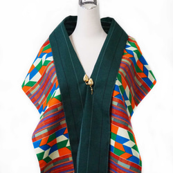 スカーフNo.244 *艷陽下的色彩*設計師純手作非洲鮮豔幾何純棉印花拼接綠色日本傳統工法織紋圍巾 第7張的照片