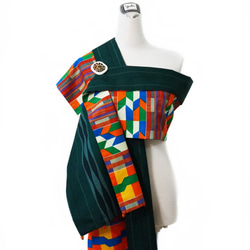 スカーフNo.244 *明るい太陽の下の色*デザイナーの純粋な手作りのアフリカの明るい幾何学的なコットンプリントステッチ緑の伝統 2枚目の画像