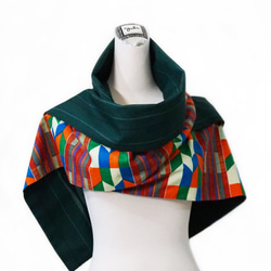 スカーフNo.244 *明るい太陽の下の色*デザイナーの純粋な手作りのアフリカの明るい幾何学的なコットンプリントステッチ緑の伝統 8枚目の画像