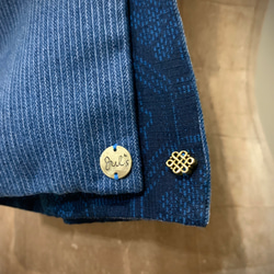 スカーフNo.254*博雅*日本古董傳統工法黑底藍色織花羊毛條紋古典優雅氣質圍巾披肩 第10張的照片